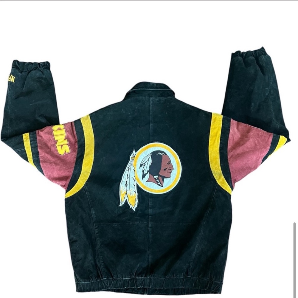Washington Redskins NFL black leather jacket Vintage LOGO Mens Large